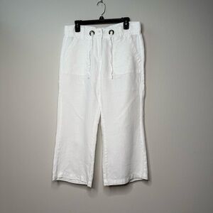 Escales Paris White Linen Wide-Leg Pants Cropped